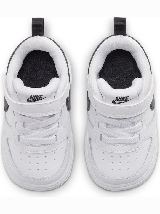 Court Borough Low 2 Kids Sports Shoes with Hoop & Loop Closure White Black