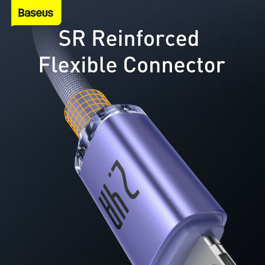 Baseus Crystal Shine Плетена USB-A към Lightning кабел Лилав 2м (CAJY000105)