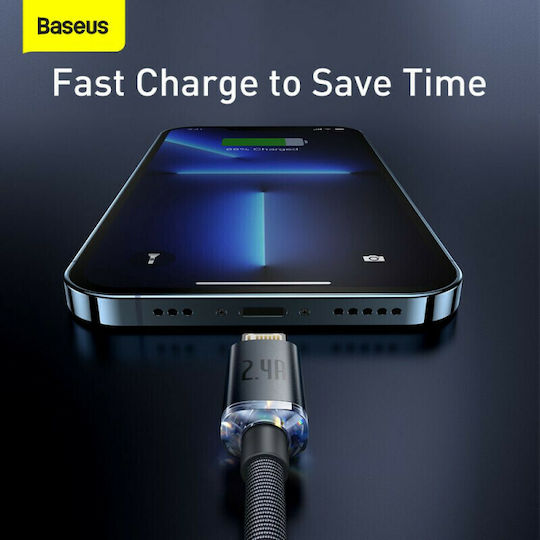 Baseus Crystal Shine Плетена USB-A към Lightning кабел Черен 2м (CAJY000101)