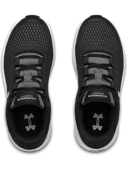 Grade School UA Charged Pursuit 2 Kids Sports Shoes Running with Laces Black