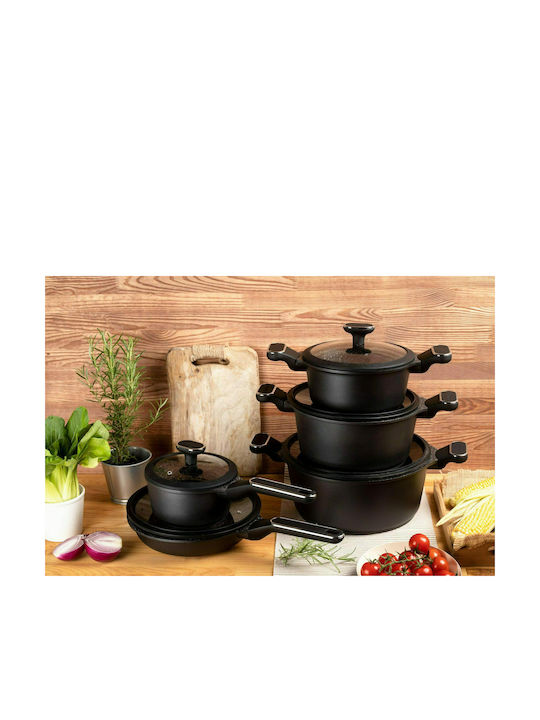 Edenberg Cookware Set of Aluminum with Stone Coating Black 10pcs