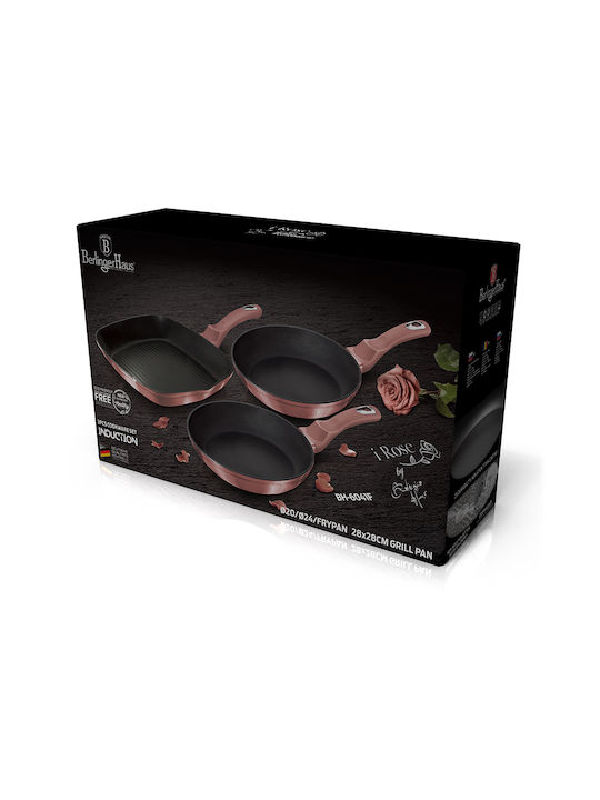 Berlinger Haus i-Rose Collection Σετ Τηγάνια από Αλουμίνιο Rose με Επίστρωση από Πέτρα 3τμχ