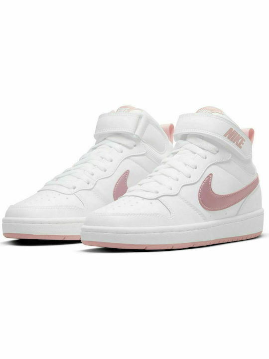 Kids Sports Shoes Basketball with Hoop & Loop Closure White / Pink Glaze
