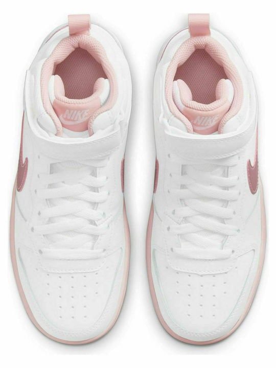 Kids Sports Shoes Basketball with Hoop & Loop Closure White / Pink Glaze