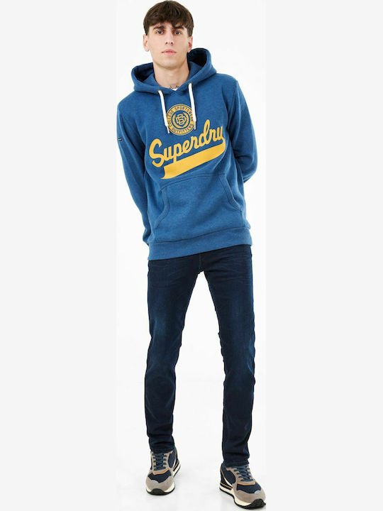 Script Style Collegiate Sweatshirt with Hood Navy