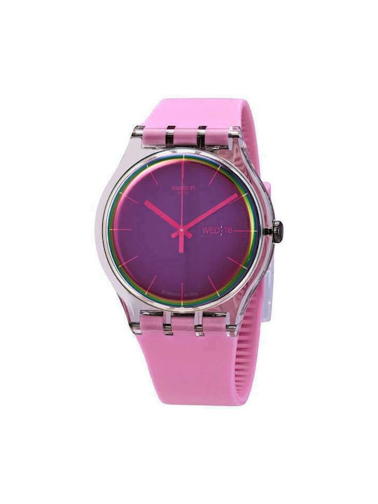 Swatch Polarose Γυναικείο Ρολόι 41mm Μπαταρίας με Ροζ Καουτσούκ Λουράκι