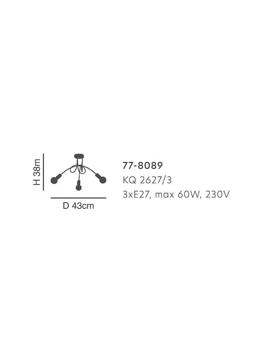 Home Lighting KQ 2627/3 Quirky Κρεμαστό Φωτιστικό Μπρούτζινο με Ντουί E27 43x43x38εκ.