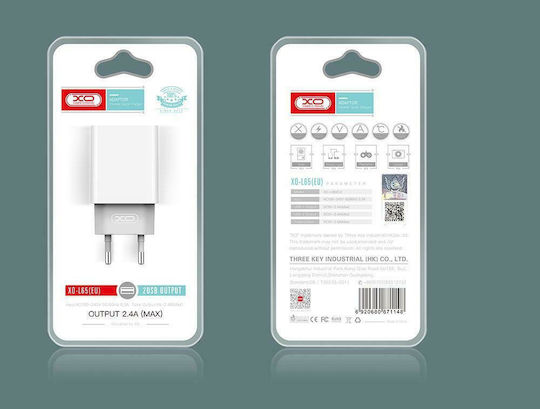 XO Φορτιστής με 2 Θύρες USB-A και Καλώδιο micro USB Λευκός (L65)