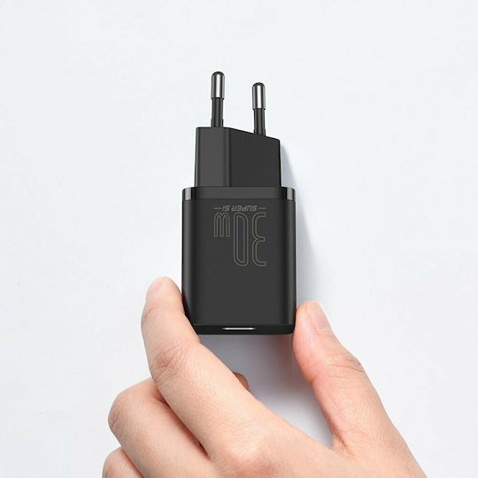 Baseus Charger Without Cable with USB-C Port 30W Power Delivery Blacks (Super Si)