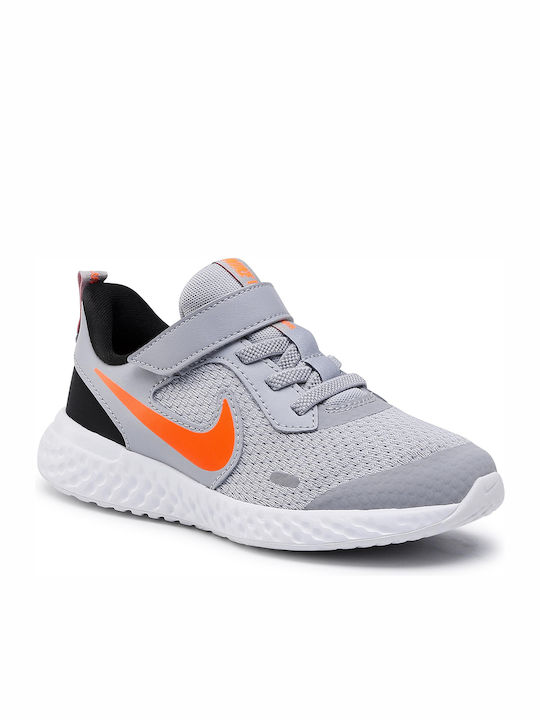 Revolution Revolution 5 PSV Kids Sports Shoes Running with Hoop & Loop Closure Lt Smoke Grey / Total Orange
