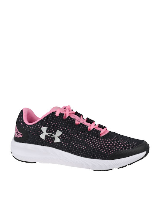 Grade School UA Charged Pursuit 2 Kids Sports Shoes Running with Laces Black