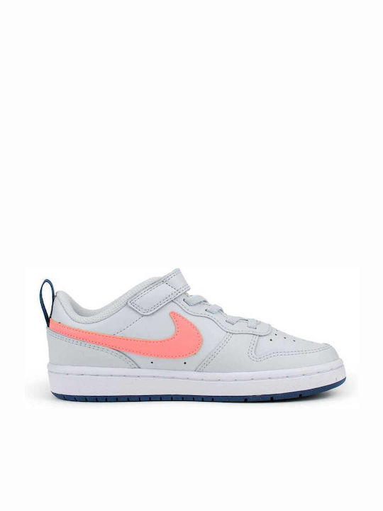 Court Court Borough Low 2 Kids Sports Shoes Basketball with Hoop & Loop Closure Pure Platinum / Atomic Pink / Valerian Blue