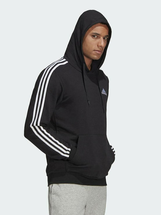 Essentials French Terry 3-Stripes Sweatshirt with Hood Black