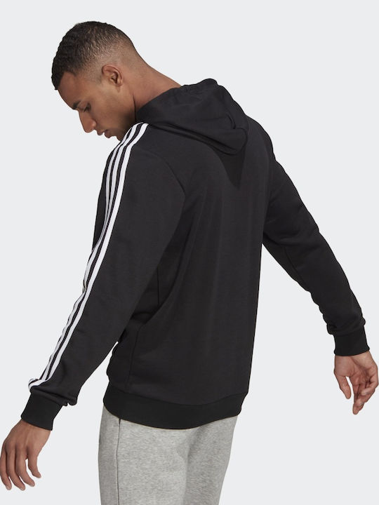 Essentials French Terry 3-Stripes Sweatshirt with Hood Black