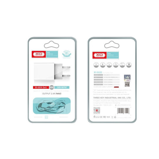XO Ladegerät mit 2 USB-A Anschlüsse und Kabel Blitzschlag Weißs (L65)