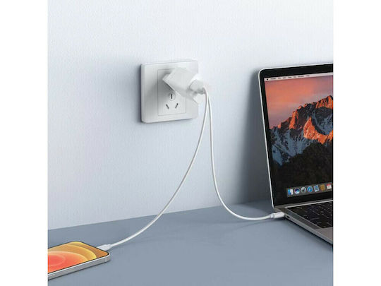 Veger Φορτιστής Χωρίς Καλώδιο GaN με Θύρα USB-A και Θύρα USB-C 65W Power Delivery / Quick Charge 3.0 / SuperCharge Λευκός (VGCPD65E)