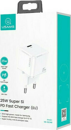 Usams Charger Without Cable with USB-C Port 25W Power Delivery / Quick Charge 3.0 Blacks (T42)