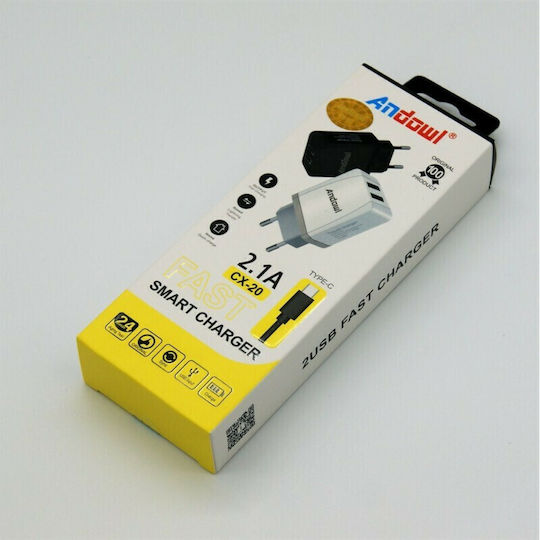 Andowl Φορτιστής με 2 Θύρες USB-A και Καλώδιο micro USB Μαύρος (CX-20)
