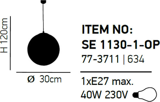 Home Lighting Alessia Pendant Light White Ball with Socket E27 30cm
