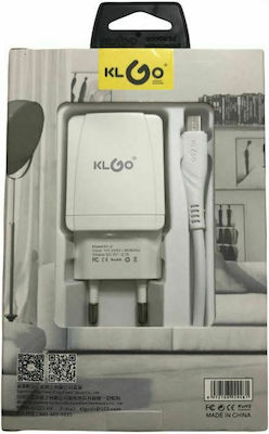 KLGO Charger with USB-A Port and Cable micro USB Whites (KC-2)