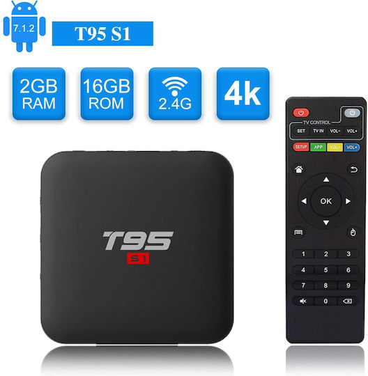 Sunvell TV Box T95 S1 4K UHD with WiFi USB 2.0 2GB RAM and 16GB Storage Space with Operating System Android 7.1