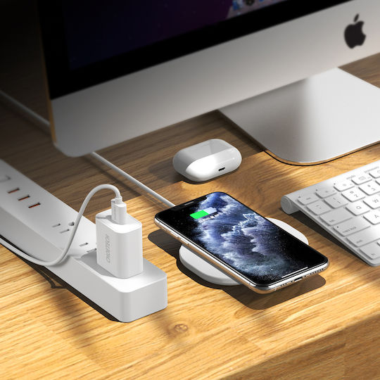 Choetech Ασύρματος Φορτιστής (Qi Pad) και Καλώδιο USB-C 15W Λευκός (T550F)