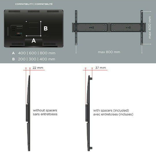 Meliconi Flatstyle ES 800 Βάση Τηλεόρασης Τοίχου έως 82" και 60kg