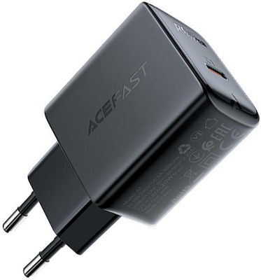 Charger Without Cable with USB-C Port 20W Power Delivery Black (Acefast A1)