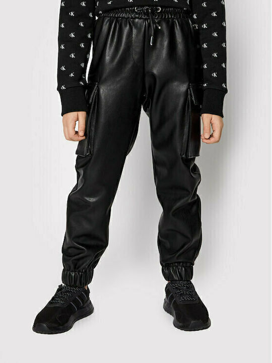 Kids' Cargo Leather Pants Black Leather