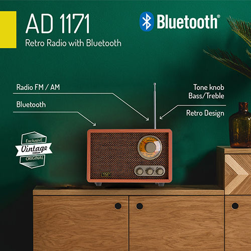 Adler AD-1171 Retro Επιτραπέζιο Ραδιόφωνο Ρεύματος με Bluetooth Καφέ