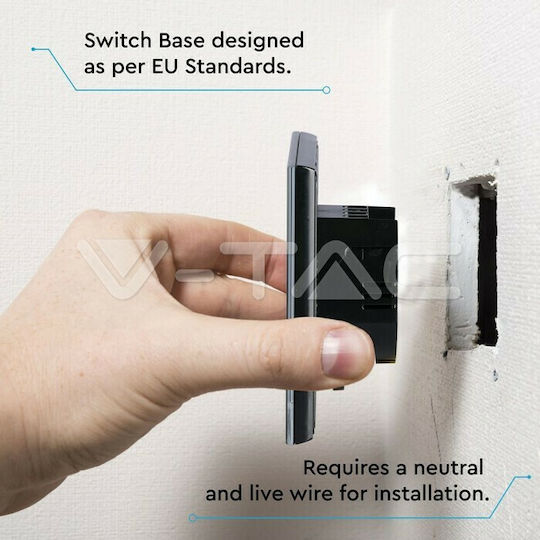 V-TAC Recessed Touch Wall Switch Wi-Fi Lighting One-Way with Frame Black