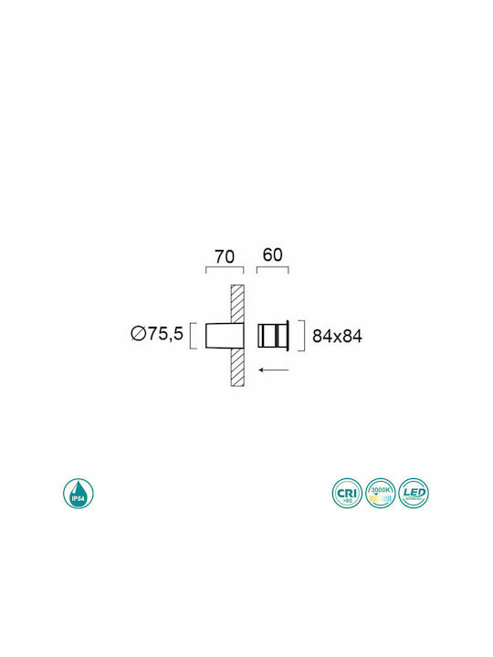 Viokef Serifos Wandmontierte Außenbeleuchtung Punkt LED IP54 3W mit Warmweißem Licht 8.4x8.4cm