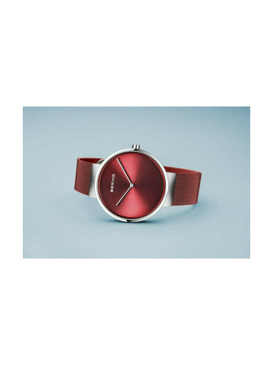 Bering Time Classic Watch with Red Metal Bracelet