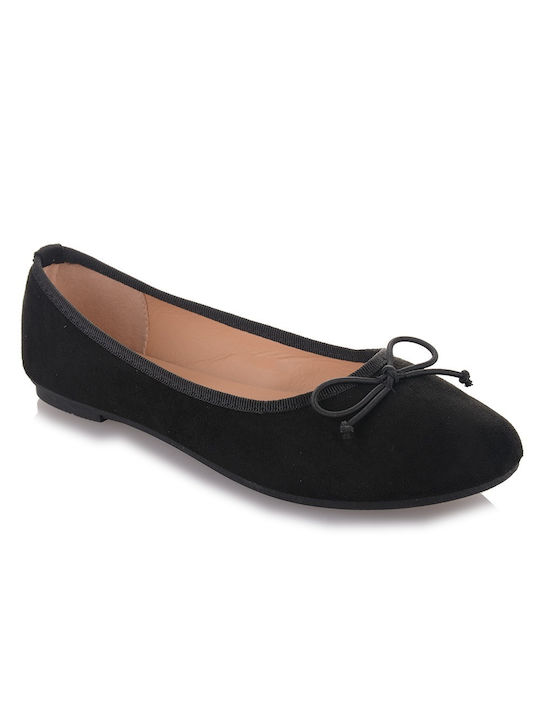 Famous Shoes Suede Γυναικείες Μπαλαρίνες σε Μαύρο Χρώμα
