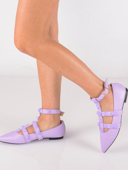 Famous Shoes Γυναικείες Μπαλαρίνες με Λουράκι σε Μωβ Χρώμα
