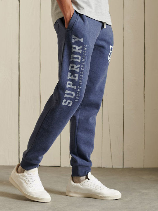 Superdry Παντελόνι Φόρμας με Λάστιχο Fleece Μπλε