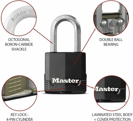 Master Lock M115EURDLF Ατσάλινο Λουκέτο Πέταλο με Κλειδί 50mm Ασημί 24τμχ