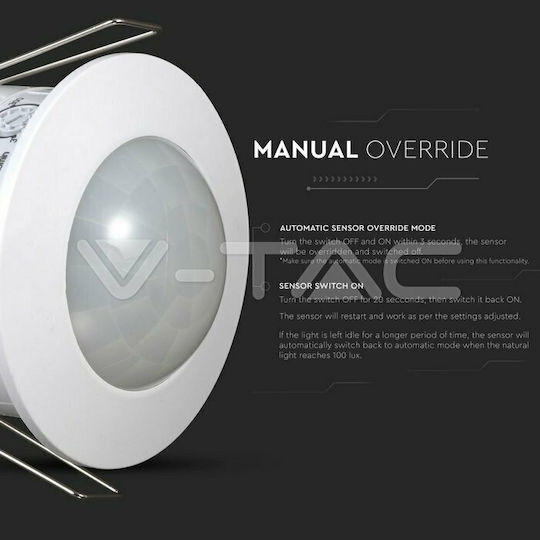 V-TAC VT-8051 Senzor De Mișcare Cu Fir Infraroșu 360° Rază De Acțiune 12m