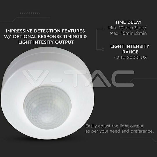 V-TAC VT-8049 Wired Infrared Motion Sensor 360° Detection Scope 12m