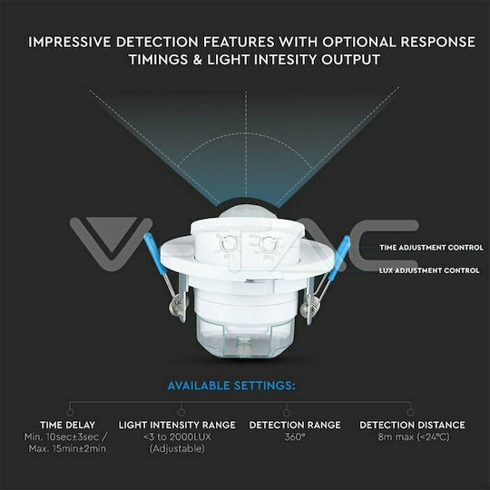 V-TAC VT-8030 Ενσύρματος Αισθητήρας Κίνησης Υπερύθρων 360° Εμβέλειας 8m