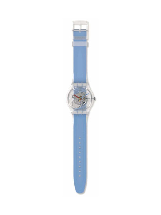 Swatch Clearly Blue Striped Watch Battery with Blue Rubber Strap