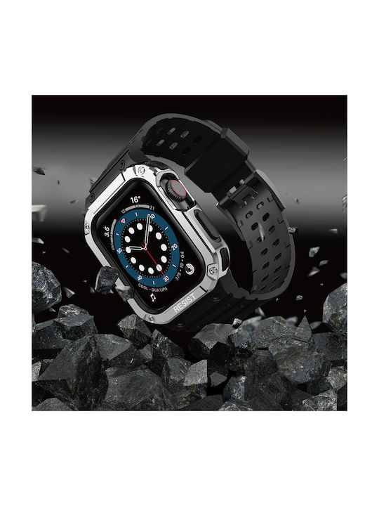 Hurtel Armored Hülle & Armband Silikon Silver/Black (Apple Watch 44/45/46mm/Ultra 49mm)