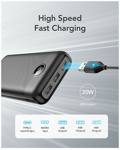 Veger L30 VP3008PD Power Bank 30000mAh 20W με 3 Θύρες USB-A και Θύρα USB-C Μαύρο