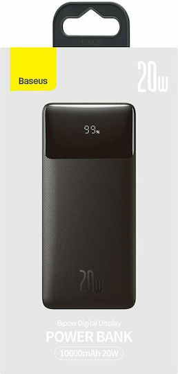 Baseus Bipow Digital Display Power Bank 10000mAh 20W with 2 USB-A Ports and USB-C Port Black
