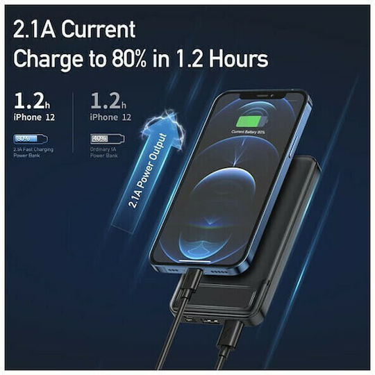 Awei P5K Power Bank 10000mAh με 2 Θύρες USB-A Μαύρο