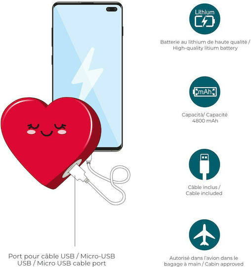 Legami Milano My Super Power 4800mAh with USB-A Port Heart