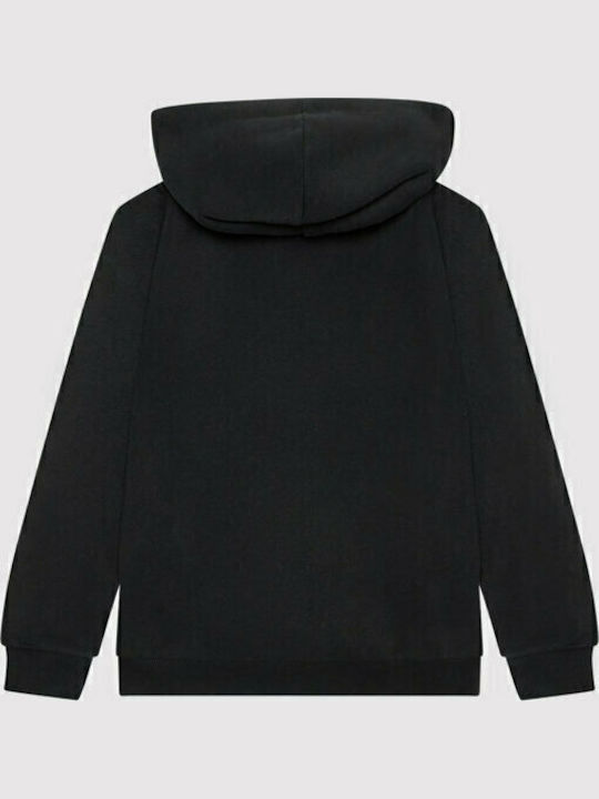 Fleece Kinder-Sweatshirt mit Kapuze und Taschen Schwarz