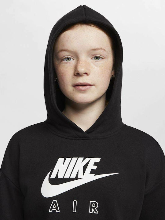 Fleece Παιδικό Φούτερ Cropped με Κουκούλα Μαύρο Sportswear