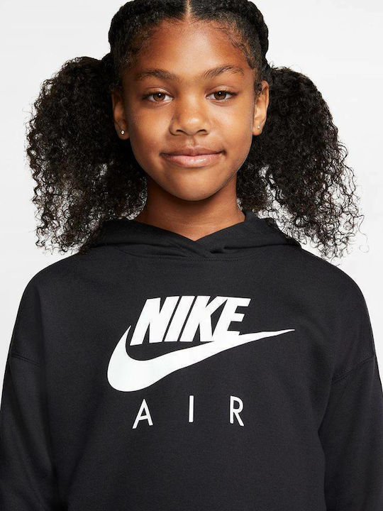 Fleece Kids Sweatshirt Cropped with Hood Black Sportswear Air