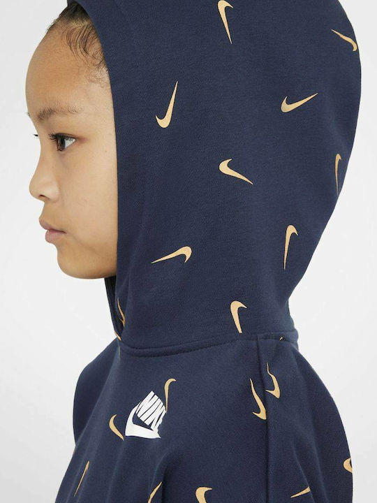 Fleece Παιδικό Φούτερ Cropped με Κουκούλα Navy Μπλε Sportswear Club